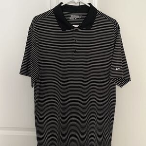 Mens Nike Dri Fit black & white stripe Tour Performance golf polo shirt L 🏌️‍♂️